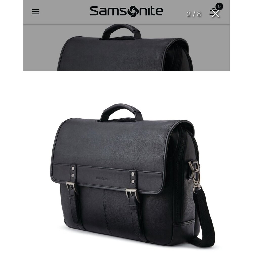 Samsonite Black Classic Leather Flapover Business Satchel Bag—Fits 2 Laptops - Picture 8 of 16